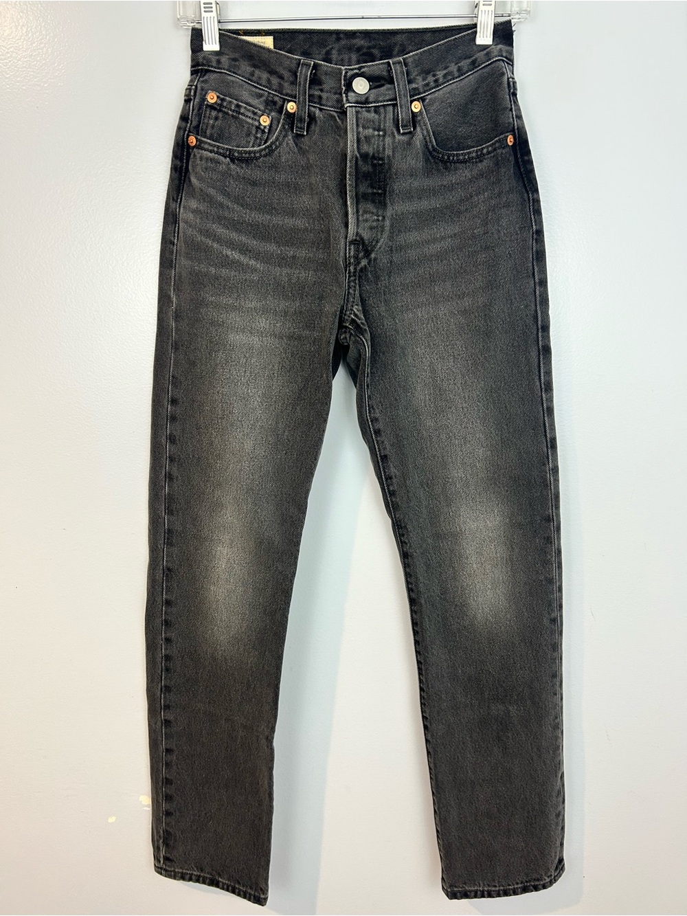 Levi 501  Faded Black/Grey Button Fly Denim Ankle Jens Size 24 x 30